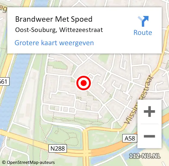 Locatie op kaart van de 112 melding: Brandweer Met Spoed Naar Oost-Souburg, Wittezeestraat op 9 december 2023 08:54
