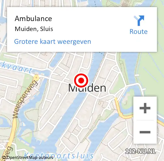 Locatie op kaart van de 112 melding: Ambulance Muiden, Sluis op 9 december 2023 09:35