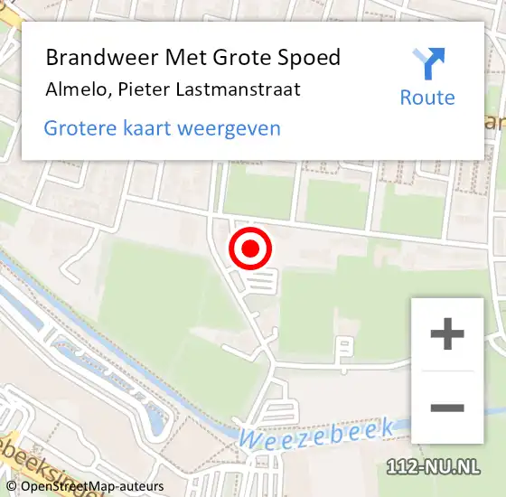 Locatie op kaart van de 112 melding: Brandweer Met Grote Spoed Naar Almelo, Pieter Lastmanstraat op 17 september 2014 22:17