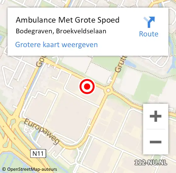 Locatie op kaart van de 112 melding: Ambulance Met Grote Spoed Naar Bodegraven, Broekveldselaan op 9 december 2023 09:42