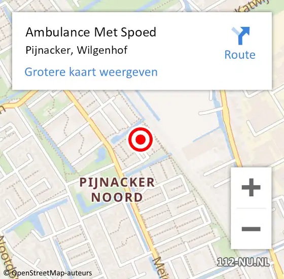 Locatie op kaart van de 112 melding: Ambulance Met Spoed Naar Pijnacker, Wilgenhof op 9 december 2023 09:55