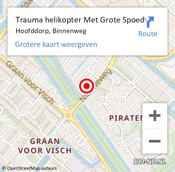 Locatie op kaart van de 112 melding: Trauma helikopter Met Grote Spoed Naar Hoofddorp, Binnenweg op 9 december 2023 09:59