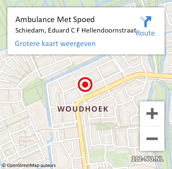 Locatie op kaart van de 112 melding: Ambulance Met Spoed Naar Schiedam, Eduard C F Hellendoornstraat op 9 december 2023 10:02