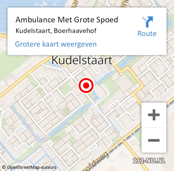 Locatie op kaart van de 112 melding: Ambulance Met Grote Spoed Naar Kudelstaart, Boerhaavehof op 9 december 2023 10:13
