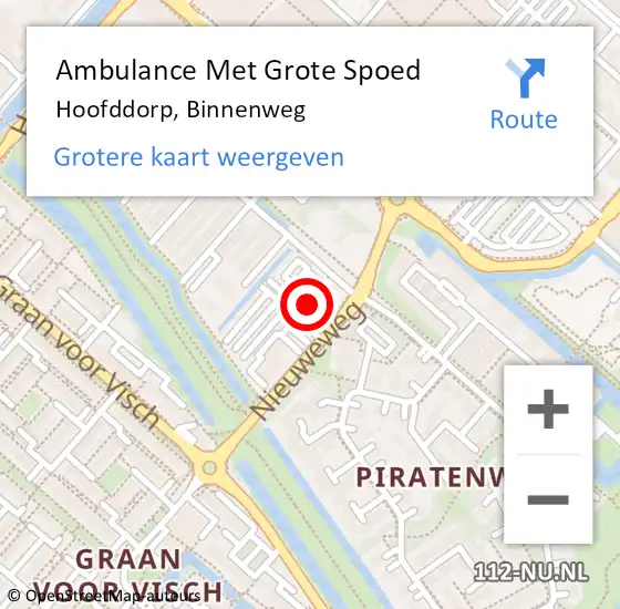 Locatie op kaart van de 112 melding: Ambulance Met Grote Spoed Naar Hoofddorp, Binnenweg op 9 december 2023 10:13