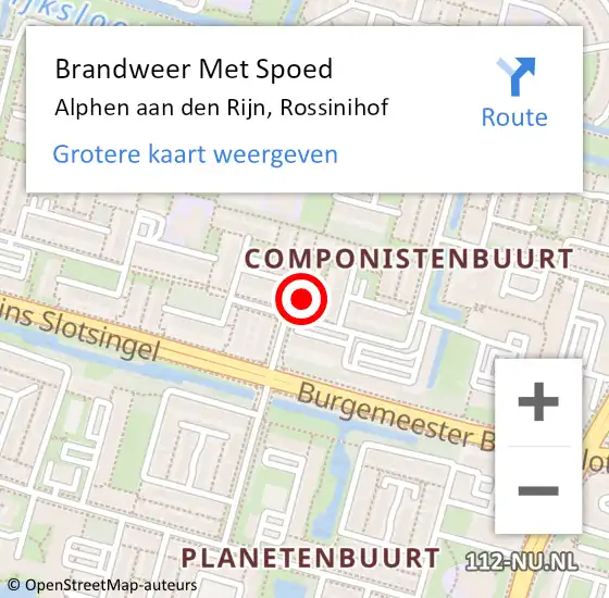 Locatie op kaart van de 112 melding: Brandweer Met Spoed Naar Alphen aan den Rijn, Rossinihof op 9 december 2023 10:22