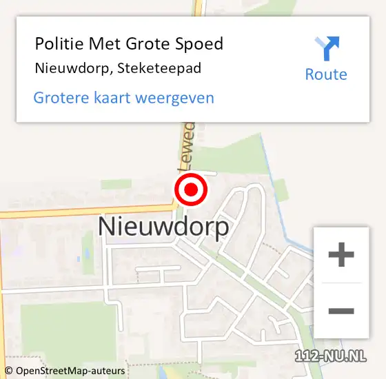 Locatie op kaart van de 112 melding: Politie Met Grote Spoed Naar Nieuwdorp, Steketeepad op 9 december 2023 10:28