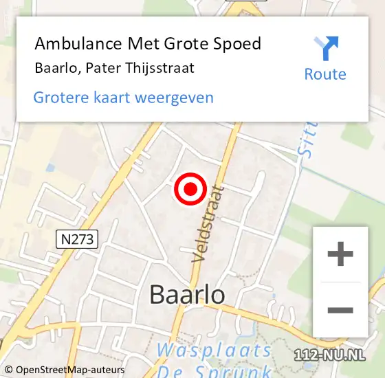 Locatie op kaart van de 112 melding: Ambulance Met Grote Spoed Naar Baarlo, Pater Thijsstraat op 17 september 2014 22:34