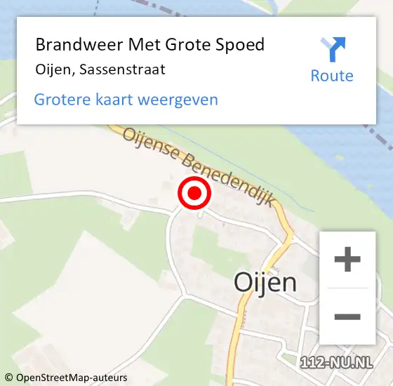 Locatie op kaart van de 112 melding: Brandweer Met Grote Spoed Naar Oijen, Sassenstraat op 9 december 2023 10:44