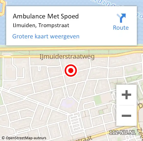 Locatie op kaart van de 112 melding: Ambulance Met Spoed Naar IJmuiden, Trompstraat op 9 december 2023 10:57