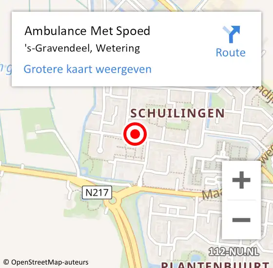 Locatie op kaart van de 112 melding: Ambulance Met Spoed Naar 's-Gravendeel, Wetering op 9 december 2023 11:48