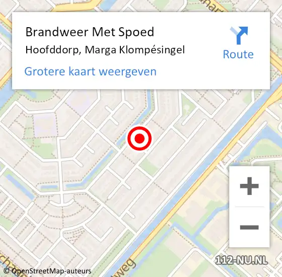 Locatie op kaart van de 112 melding: Brandweer Met Spoed Naar Hoofddorp, Marga Klompésingel op 9 december 2023 11:53