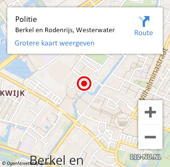 Locatie op kaart van de 112 melding: Politie Berkel en Rodenrijs, Westerwater op 9 december 2023 11:58