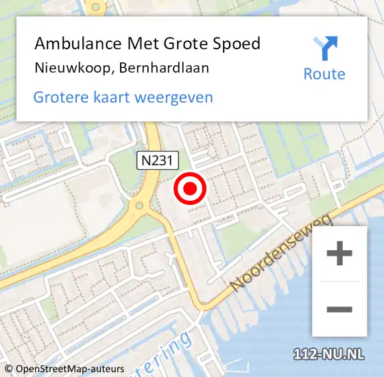 Locatie op kaart van de 112 melding: Ambulance Met Grote Spoed Naar Nieuwkoop, Bernhardlaan op 9 december 2023 12:07