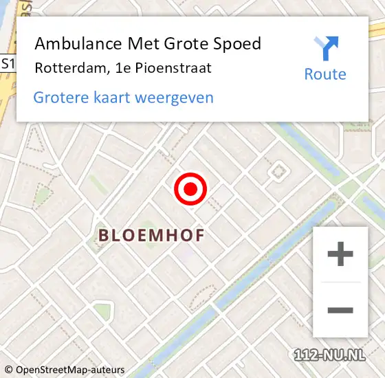 Locatie op kaart van de 112 melding: Ambulance Met Grote Spoed Naar Rotterdam, 1e Pioenstraat op 9 december 2023 12:07