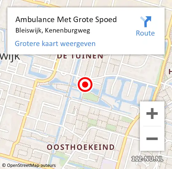 Locatie op kaart van de 112 melding: Ambulance Met Grote Spoed Naar Bleiswijk, Kenenburgweg op 9 december 2023 12:29