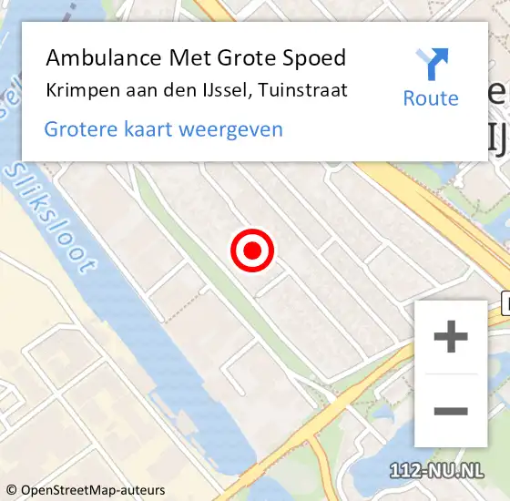 Locatie op kaart van de 112 melding: Ambulance Met Grote Spoed Naar Krimpen aan den IJssel, Tuinstraat op 9 december 2023 12:33