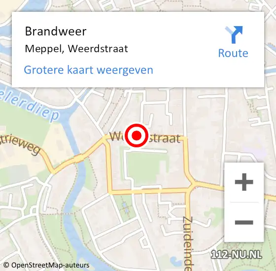 Locatie op kaart van de 112 melding: Brandweer Meppel, Weerdstraat op 9 december 2023 13:00