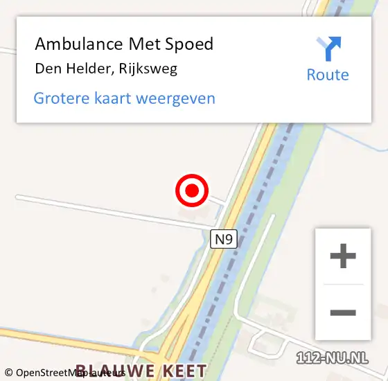 Locatie op kaart van de 112 melding: Ambulance Met Spoed Naar Den Helder, Rijksweg op 9 december 2023 13:05