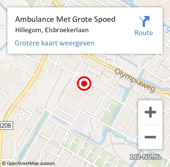 Locatie op kaart van de 112 melding: Ambulance Met Grote Spoed Naar Hillegom, Elsbroekerlaan op 9 december 2023 13:10