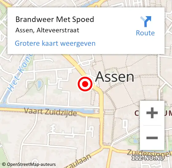 Locatie op kaart van de 112 melding: Brandweer Met Spoed Naar Assen, Alteveerstraat op 9 december 2023 13:12