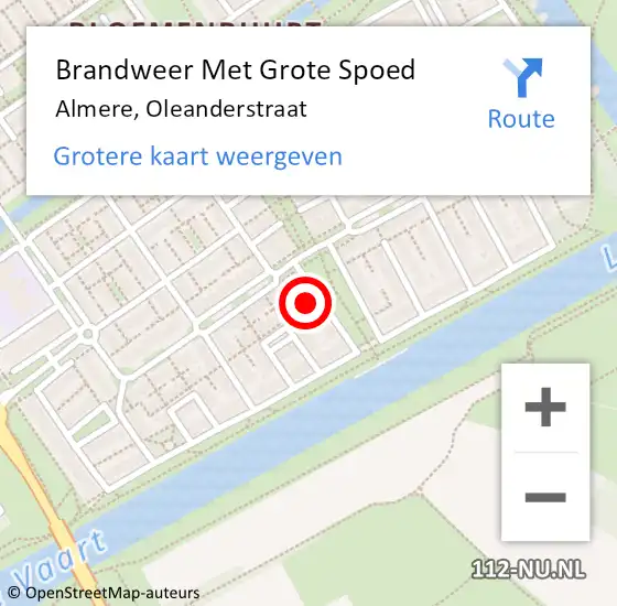 Locatie op kaart van de 112 melding: Brandweer Met Grote Spoed Naar Almere, Oleanderstraat op 17 september 2014 23:20