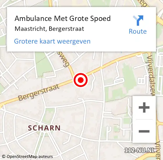 Locatie op kaart van de 112 melding: Ambulance Met Grote Spoed Naar Maastricht, Bergerstraat op 9 december 2023 13:50