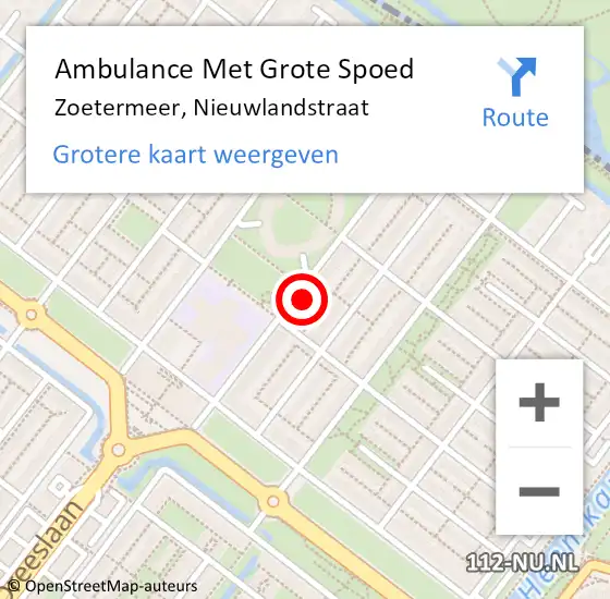 Locatie op kaart van de 112 melding: Ambulance Met Grote Spoed Naar Zoetermeer, Nieuwlandstraat op 9 december 2023 14:00