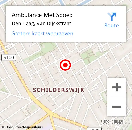 Locatie op kaart van de 112 melding: Ambulance Met Spoed Naar Den Haag, Van Dijckstraat op 9 december 2023 14:04