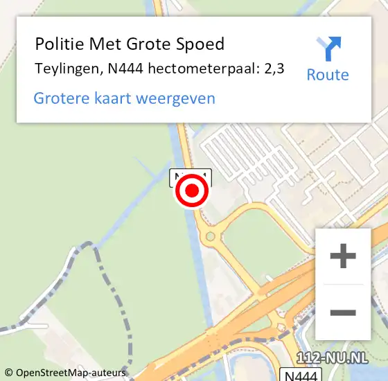 Locatie op kaart van de 112 melding: Politie Met Grote Spoed Naar Teylingen, N444 hectometerpaal: 2,3 op 9 december 2023 14:21