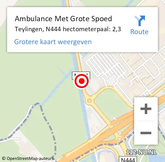 Locatie op kaart van de 112 melding: Ambulance Met Grote Spoed Naar Teylingen, N444 hectometerpaal: 2,3 op 9 december 2023 14:21