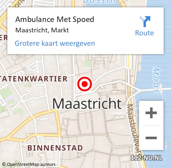 Locatie op kaart van de 112 melding: Ambulance Met Spoed Naar Maastricht, Markt op 9 december 2023 14:22