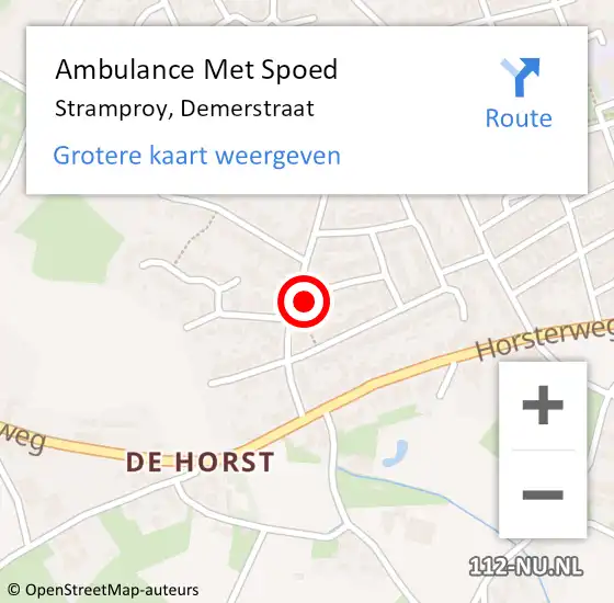 Locatie op kaart van de 112 melding: Ambulance Met Spoed Naar Stramproy, Demerstraat op 9 december 2023 14:35