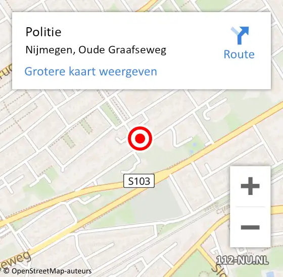 Locatie op kaart van de 112 melding: Politie Nijmegen, Oude Graafseweg op 9 december 2023 14:37