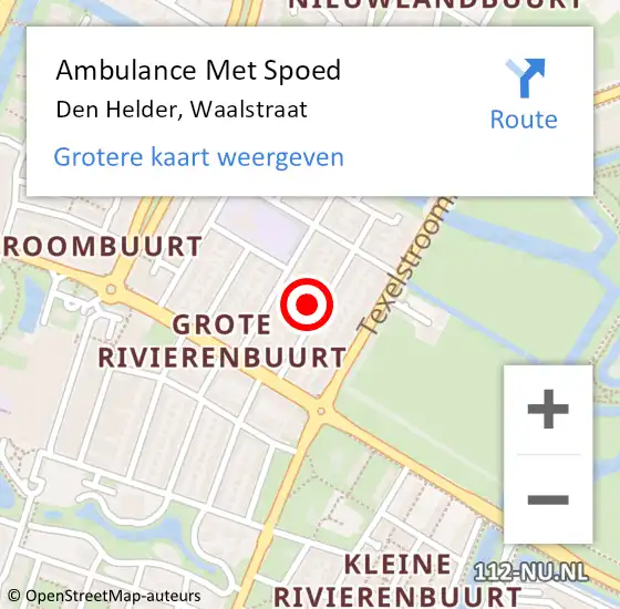 Locatie op kaart van de 112 melding: Ambulance Met Spoed Naar Den Helder, Waalstraat op 9 december 2023 14:41