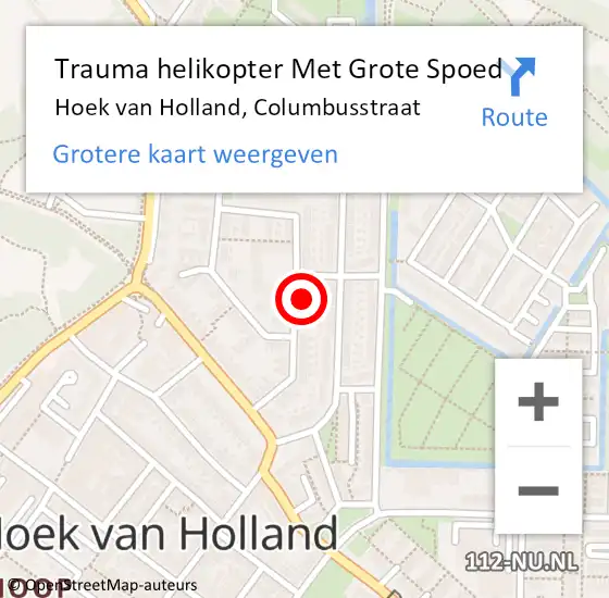 Locatie op kaart van de 112 melding: Trauma helikopter Met Grote Spoed Naar Hoek van Holland, Columbusstraat op 9 december 2023 14:56