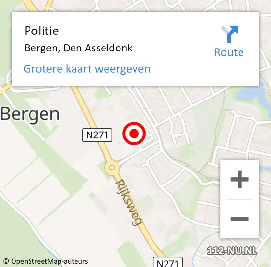 Locatie op kaart van de 112 melding: Politie Bergen, Den Asseldonk op 9 december 2023 15:02