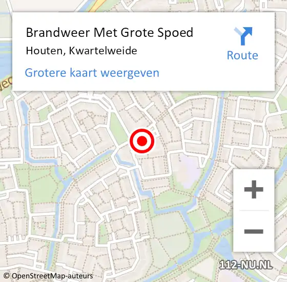 Locatie op kaart van de 112 melding: Brandweer Met Grote Spoed Naar Houten, Kwartelweide op 9 december 2023 15:22