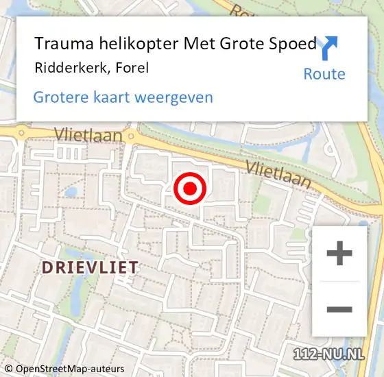 Locatie op kaart van de 112 melding: Trauma helikopter Met Grote Spoed Naar Ridderkerk, Forel op 9 december 2023 15:24