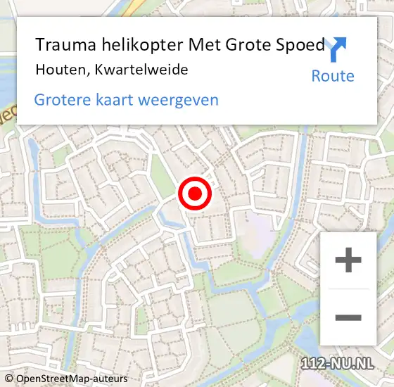Locatie op kaart van de 112 melding: Trauma helikopter Met Grote Spoed Naar Houten, Kwartelweide op 9 december 2023 15:26