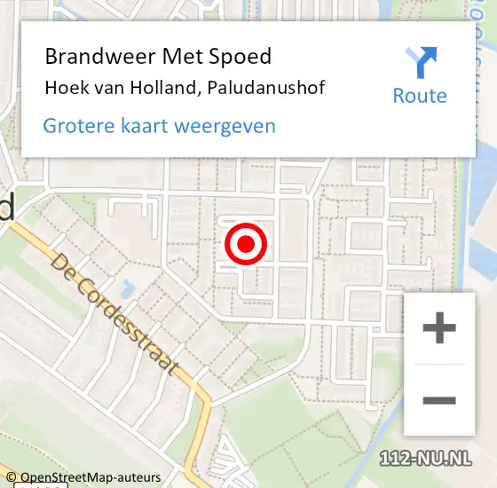 Locatie op kaart van de 112 melding: Brandweer Met Spoed Naar Hoek van Holland, Paludanushof op 9 december 2023 15:36
