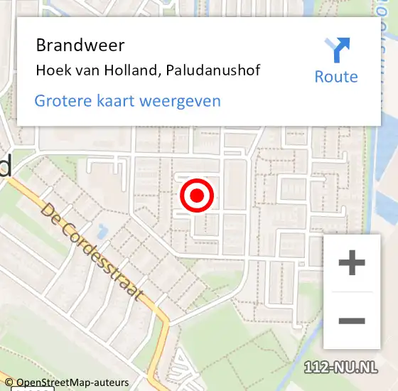Locatie op kaart van de 112 melding: Brandweer Hoek van Holland, Paludanushof op 9 december 2023 15:37