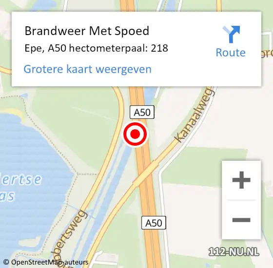 Locatie op kaart van de 112 melding: Brandweer Met Spoed Naar Epe, A50 hectometerpaal: 218 op 9 december 2023 15:55