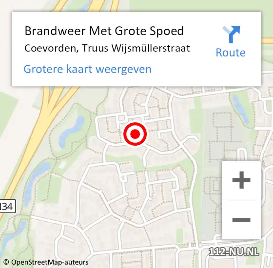 Locatie op kaart van de 112 melding: Brandweer Met Grote Spoed Naar Coevorden, Truus Wijsmüllerstraat op 9 december 2023 16:18