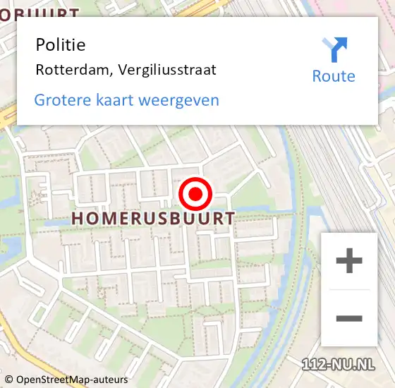 Locatie op kaart van de 112 melding: Politie Rotterdam, Vergiliusstraat op 9 december 2023 16:23