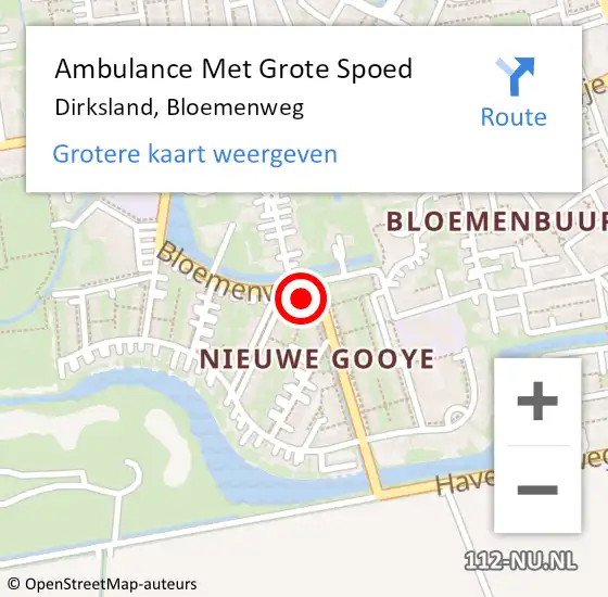 Locatie op kaart van de 112 melding: Ambulance Met Grote Spoed Naar Dirksland, Bloemenweg op 9 december 2023 16:28