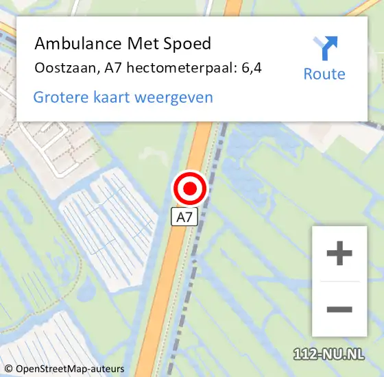 Locatie op kaart van de 112 melding: Ambulance Met Spoed Naar Oostzaan, A7 hectometerpaal: 6,4 op 9 december 2023 16:45