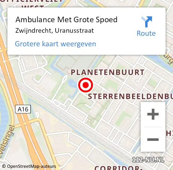 Locatie op kaart van de 112 melding: Ambulance Met Grote Spoed Naar Zwijndrecht, Uranusstraat op 9 december 2023 17:18