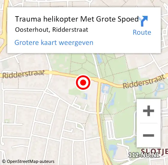 Locatie op kaart van de 112 melding: Trauma helikopter Met Grote Spoed Naar Oosterhout, Ridderstraat op 9 december 2023 17:21