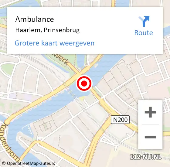 Locatie op kaart van de 112 melding: Ambulance Haarlem, Prinsenbrug op 9 december 2023 17:34